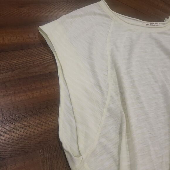 Free People Oversized Tee White and Light Green Small - Picture 5 of 6